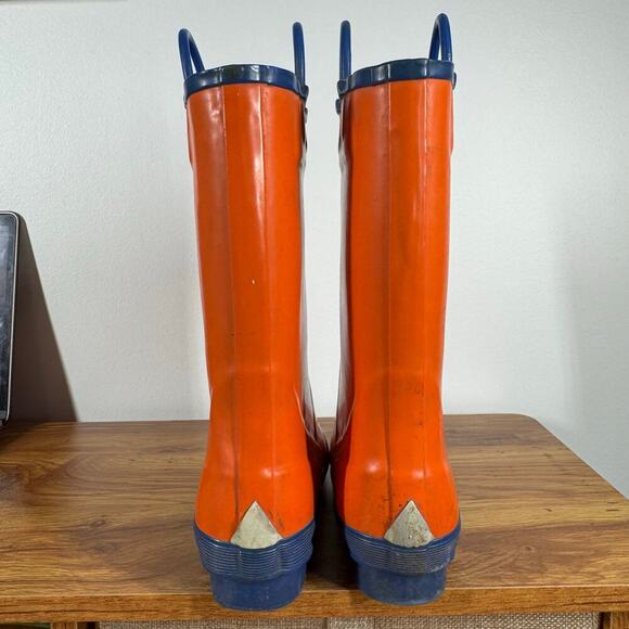 L.L.Bean Rainboot Kids Size 1 Orange Blue Nylon Shaft Pull On Outdoor 150311 - Picture 4 of 6